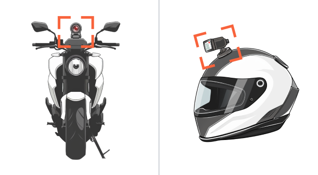 이륜차 차체 또는 헬멧에 블랙박스가 장착된 예시