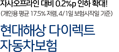 다이렉트 자동차보험 서비스 종합만족도1위! * 2020년 한국소비자원 조사, 조사대상 4개사 기준 현대해상다이렉트 자동차보험